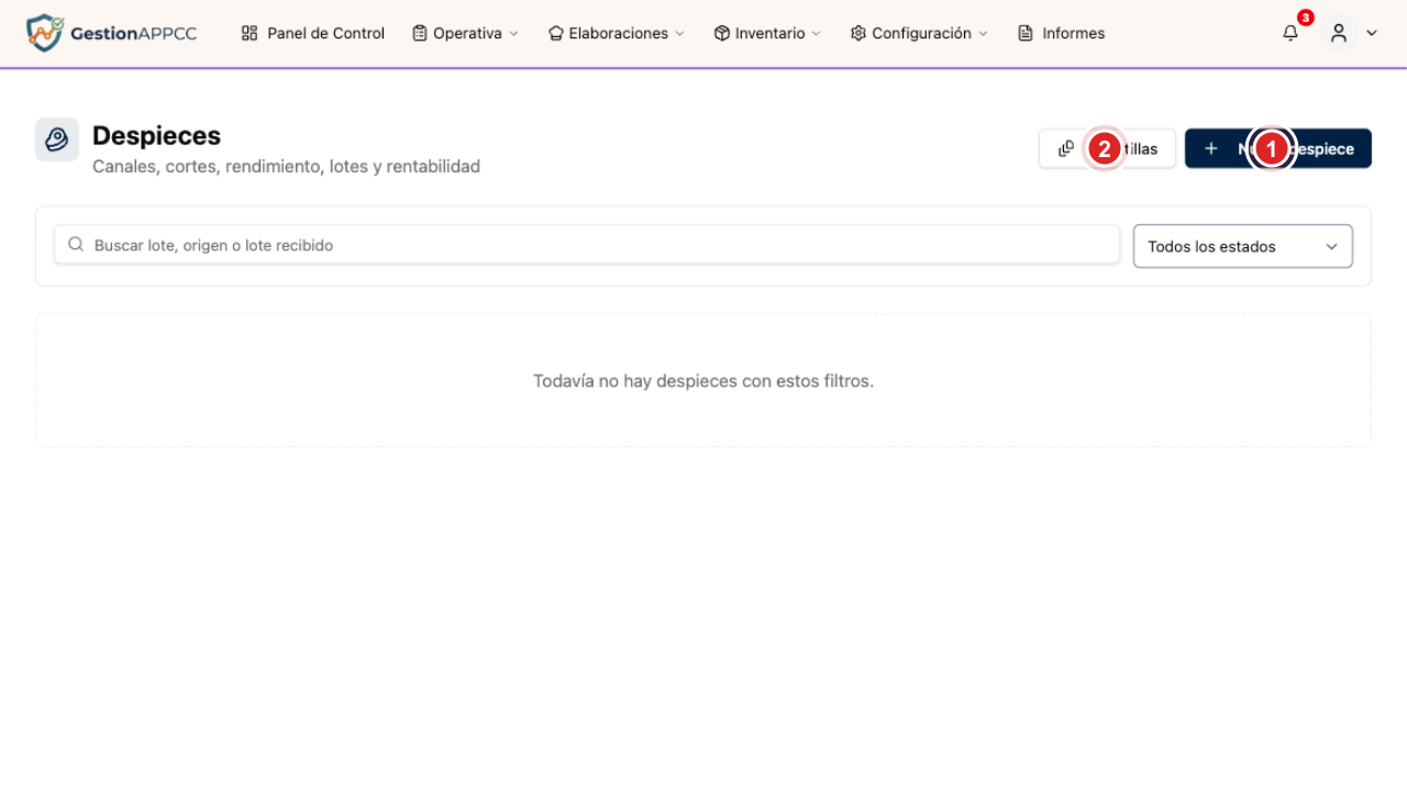 Listado de despieces con plantillas y nuevo despiece